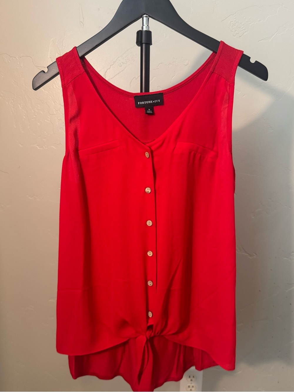 Fortune + Ivy Sleeveless Tie Front Button Tank Top Red Size Medium